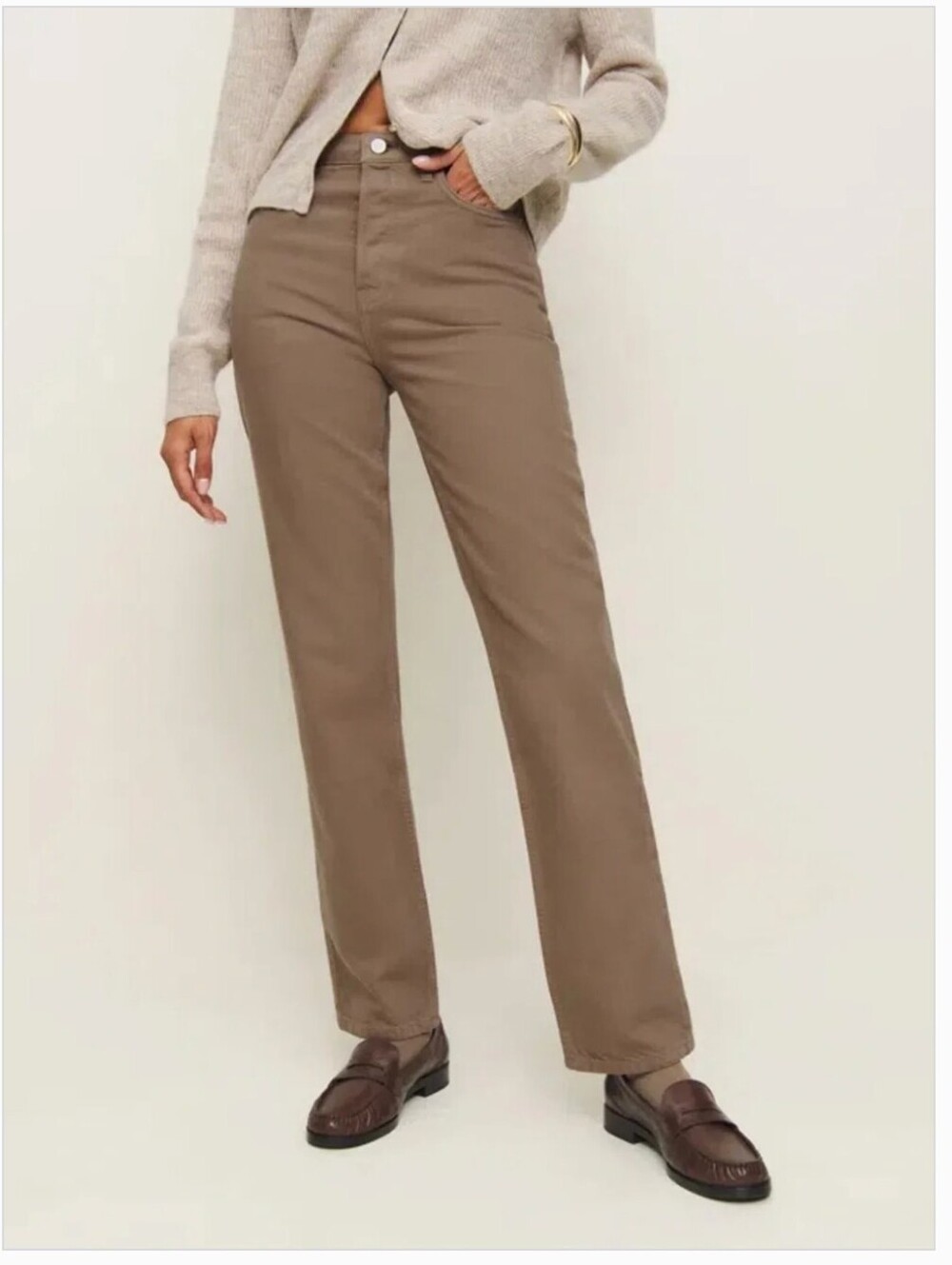 Reformation Cynthia High Rise Straight Jeans Mushroom‎ Size 30/31 Organic Cotton
